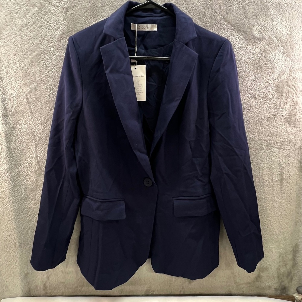 NWT Cicy Bell Womens M Navy Blue Single Button‎ Professional Blazer Layering